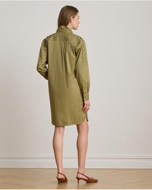 Ralph Lauren Green Lace-Up-Trim Cotton-Blend Shirtdress