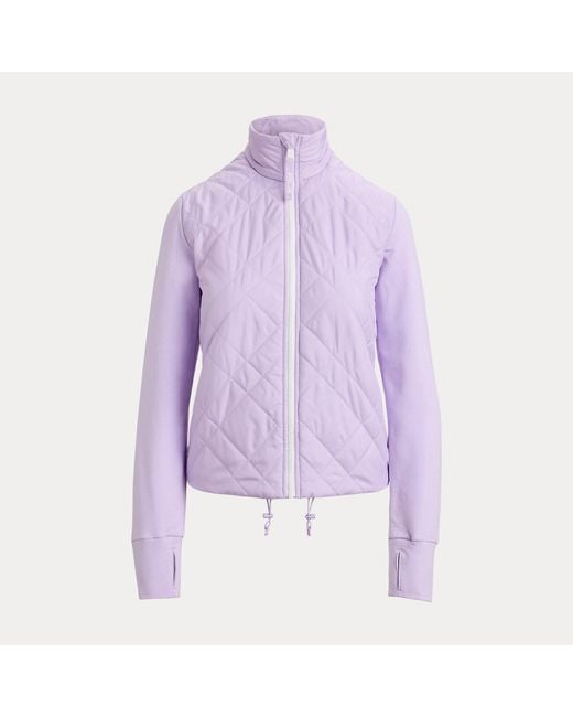 Ralph Lauren Purple Hybrid Quilted-Front Terry Zip Jacket