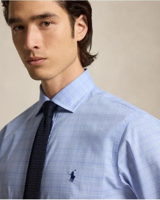 Polo Ralph Lauren Blue Custom Fit Glen Plaid Poplin Shirt for men