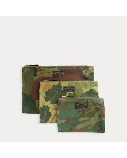 RRL Green 3-Piece Camo Pouch Set for men