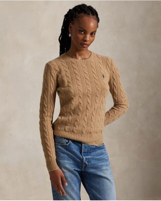Polo Ralph Lauren Wol-Kasjmier Kabeltrui Met Ronde Hals in het Natural