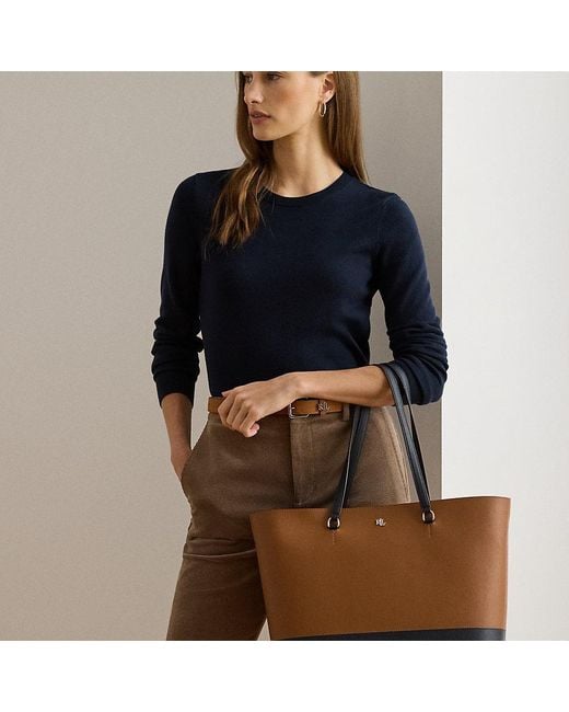 Tote Karly grande in pelle tratteggiata di Ralph Lauren in Brown