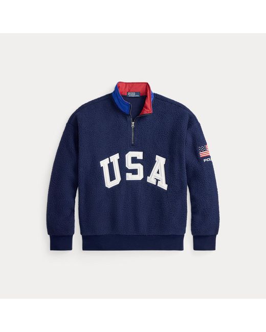 Polo Ralph Lauren Blue Relaxed Fit Flag Fleece Pullover for men
