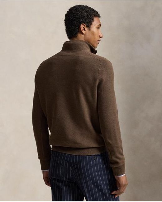 Polo Ralph Lauren Brown Mesh-Knit Cotton Quarter-Zip Sweater for men