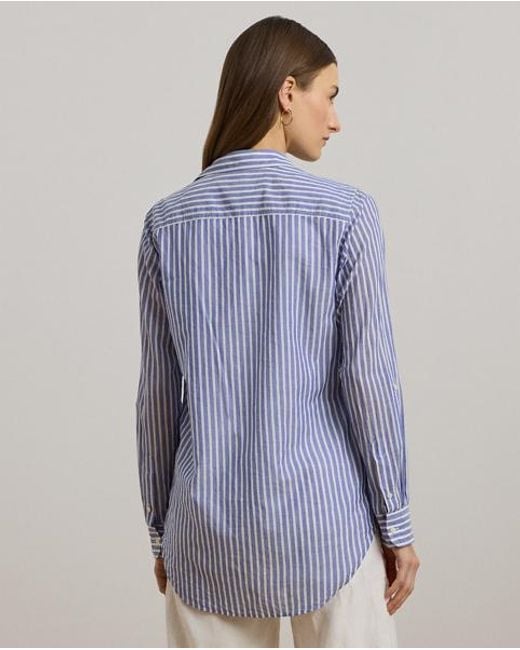 Ralph Lauren Blue Relaxed Fit Voile Roll-Tab-Sleeve Shirt