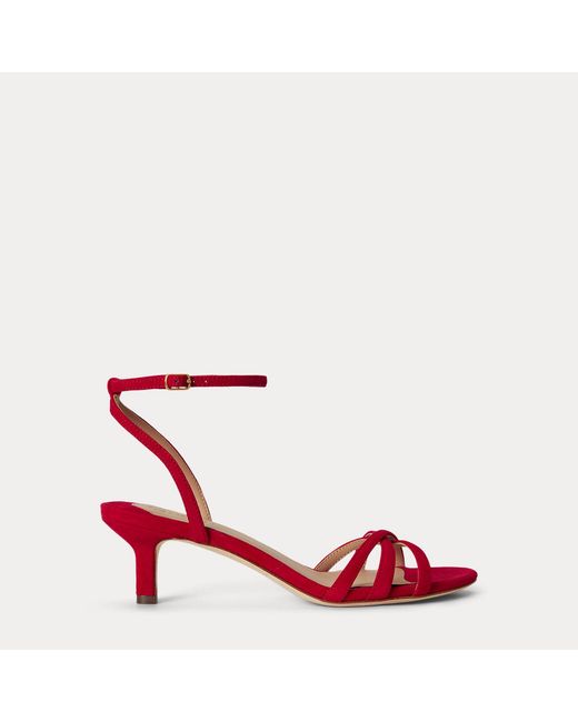 Ralph Lauren Red Kendyl Kitten-Heel Suede Sandal