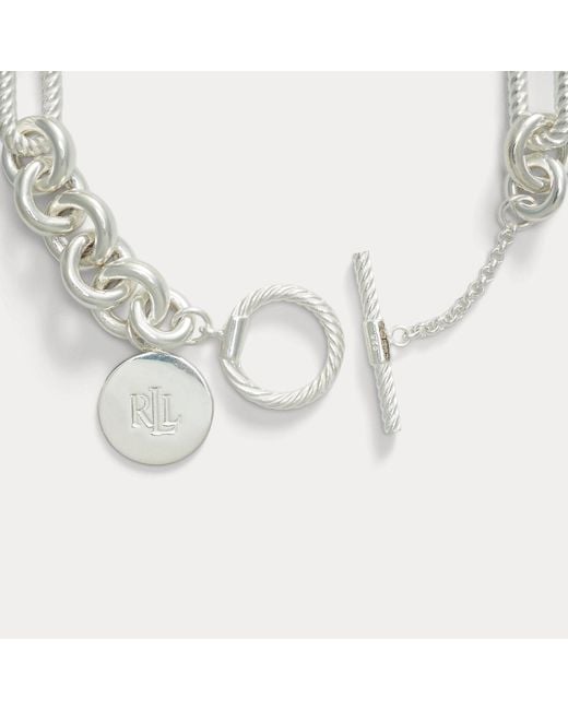 Ralph Lauren White Sterling Logo Charm Flex Bracelet