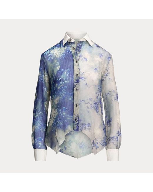 Ralph Lauren Collection Blue Nancie Floral Silk Gazaar Shirt