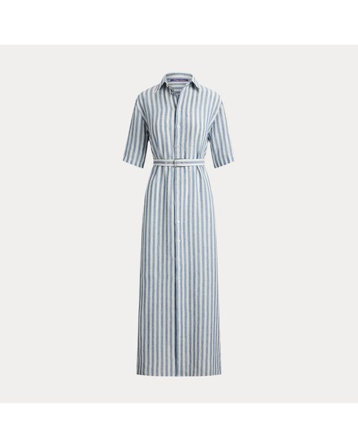 Ralph Lauren Gray Carol Striped Linen Day Dress