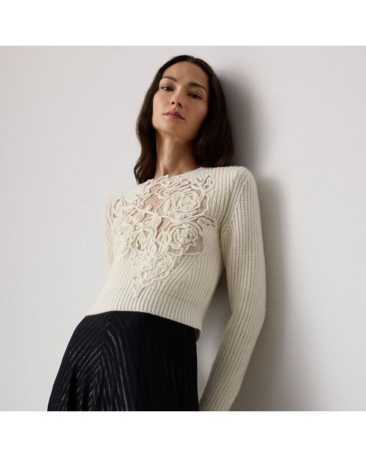 Ralph Lauren Brown Embroidered Cashmere Cropped Jumper