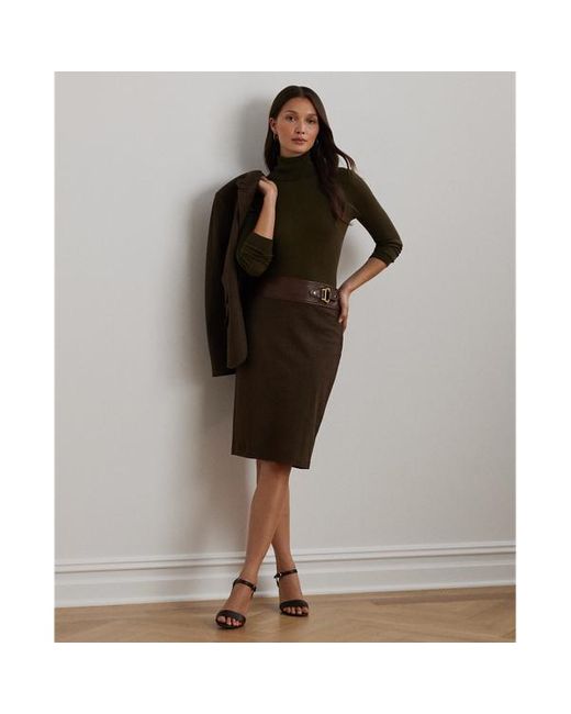 Ralph Lauren Black Buckle-trim Herringbone Pencil Skirt