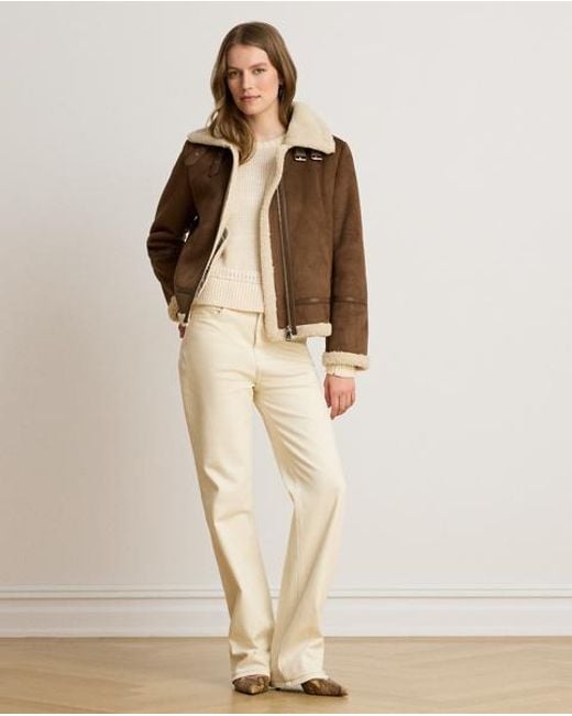Ralph Lauren Brown Buckle-Trim Faux-Suede Jacket