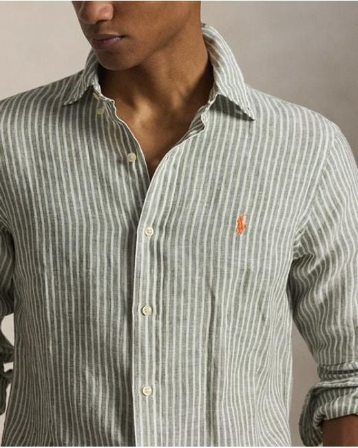 Polo Ralph Lauren Gray Custom Fit Striped Linen Shirt for men