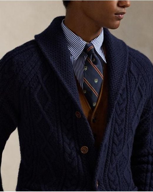 Cardigan Laine Et Alpaga Patch En Daim Polo Ralph Lauren pour homme en coloris Blue