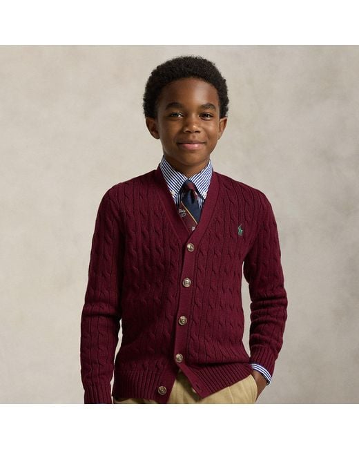 Polo Ralph Lauren Men's Red Ralph Lauren Boy's Cable-Knit Cotton V
