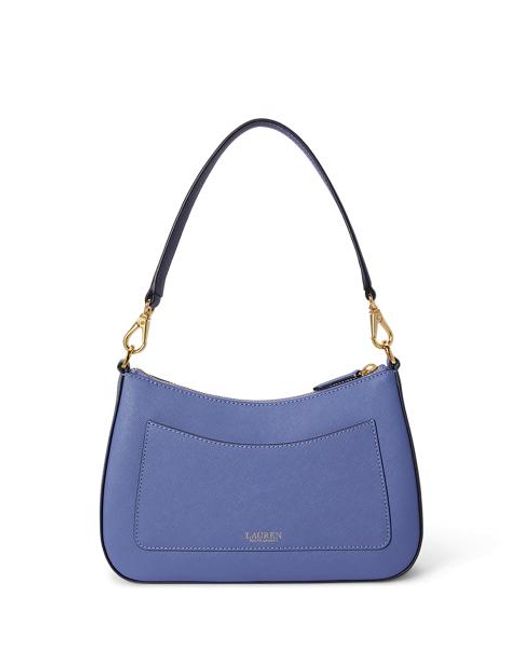 Ralph Lauren Blue Crosshatch Leather Medium Danni Bag