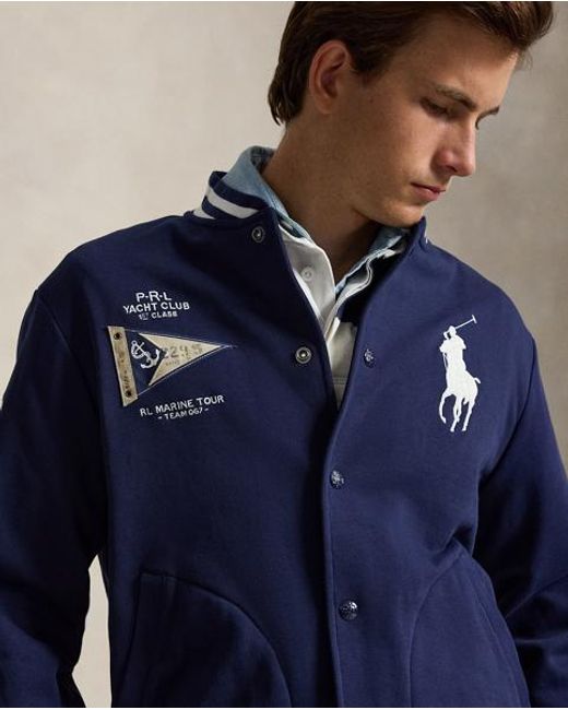 Polo Ralph Lauren Blue Big Pony Fleece Baseball Jacket for men