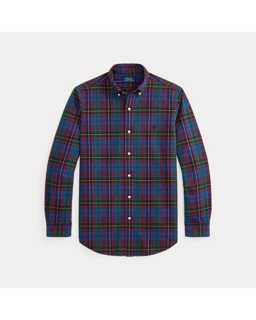 Polo Ralph Lauren Blue Custom Fit Plaid Brushed Oxford Shirt for men