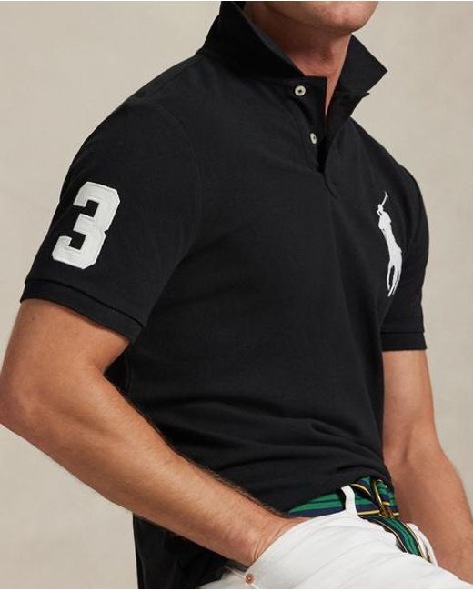 Polo Ralph Lauren Black Custom Slim Fit Big Pony Mesh Polo Shirt for men