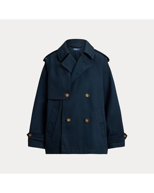 Polo Ralph Lauren Blue Balloon Cotton Twill Trench Coat