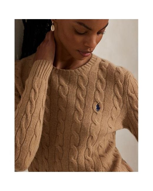 Girocollo in lana e cashmere a trecce di Polo Ralph Lauren in Natural