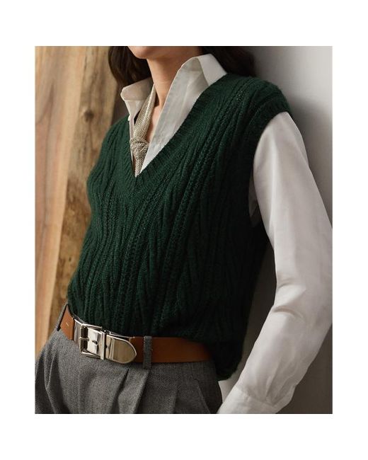 Gilet in seta e cashmere a trecce di Ralph Lauren in Green