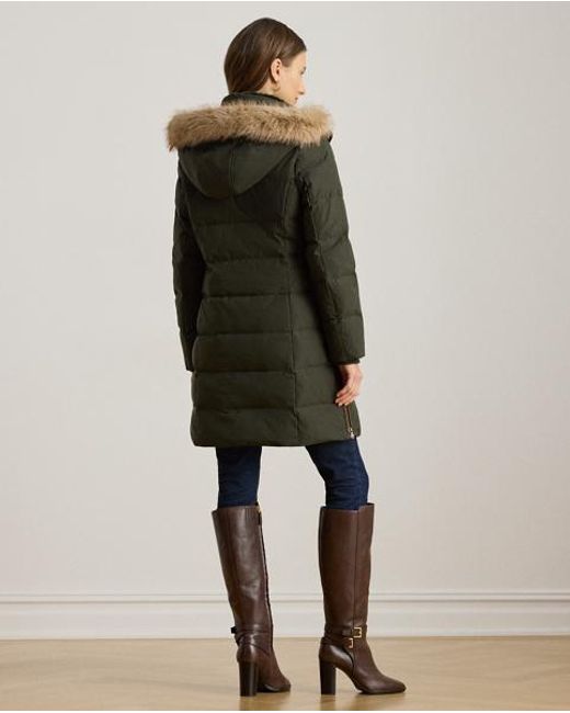 Ralph Lauren Green Faux Fur-Trim Hooded Down Coat
