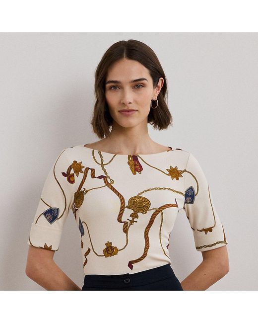 Camiseta Elástica De Algodón Estampada Ralph Lauren de color Natural