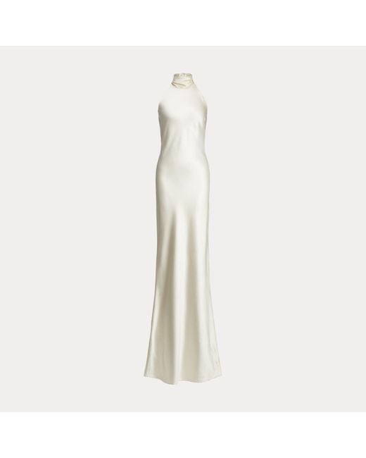 Ralph Lauren White Chilton Stretch Satin Evening Dress