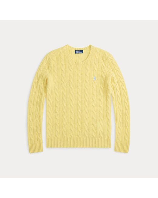 Polo Ralph Lauren Yellow Cable Wool-Cashmere Crewneck Jumper