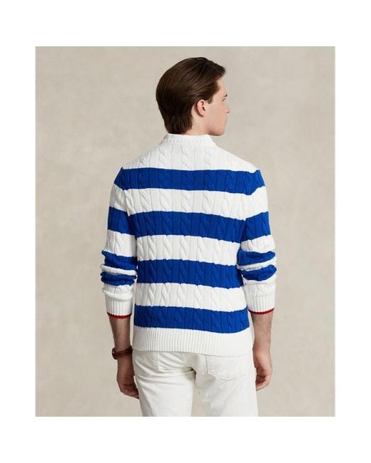 Polo Ralph Lauren Gestreifter Zopfmuster-Baumwollpullover in Blue für Herren
