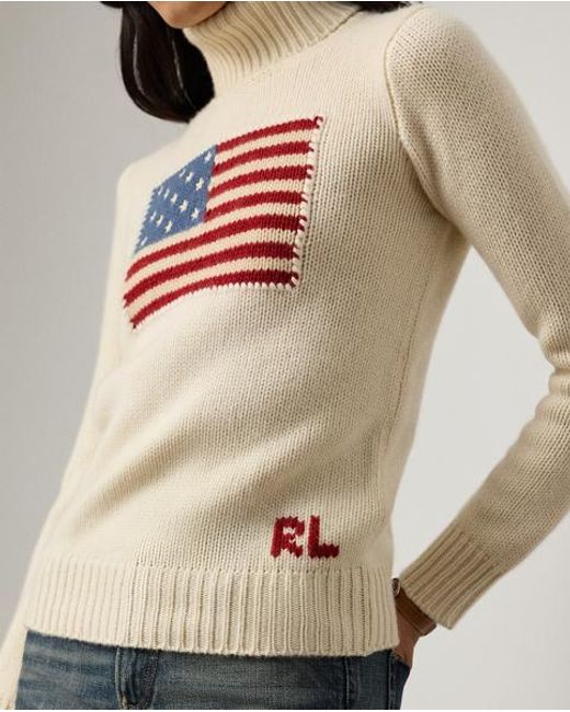 Ralph Lauren Natural Ralph Lauren Flag Cashmere Turtleneck Sweater