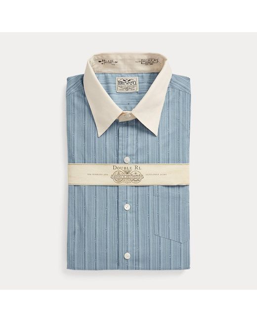 RRL Blue Slim Fit Geo-striped Woven Shirt for men