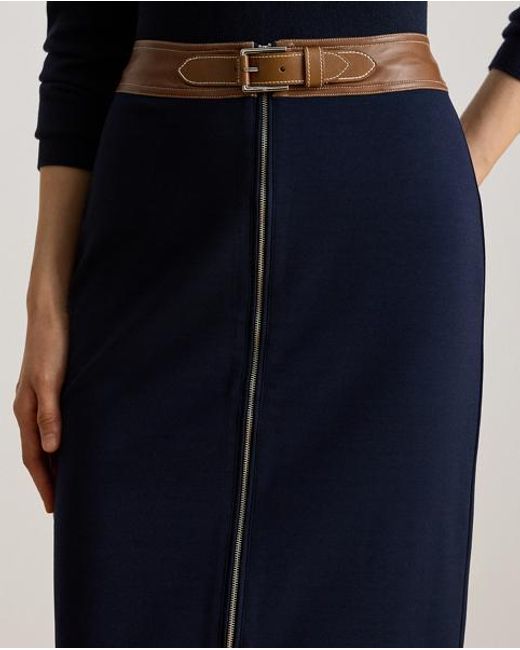 Ralph Lauren Ponté Kokerrok Met Imitatieleer in het Blue