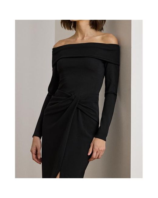 Abito lungo in crêpe a coste di Ralph Lauren in Black