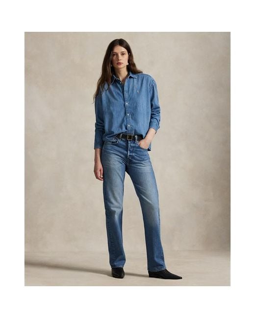 Ralph Lauren Blue Cropped Boxy Denim Shirt