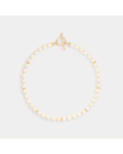 Ralph Lauren White Plated Faux-Pearl Toggle Necklace