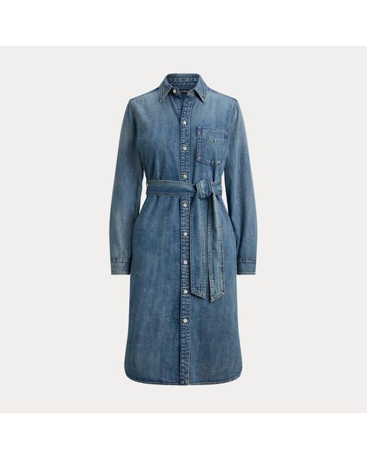 Ralph Lauren Blue Belted Denim Shirt Dress