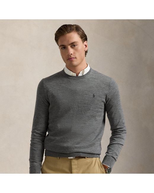 Polo Ralph Lauren Gray Slim Fit Washable Wool Crewneck Jumper for men