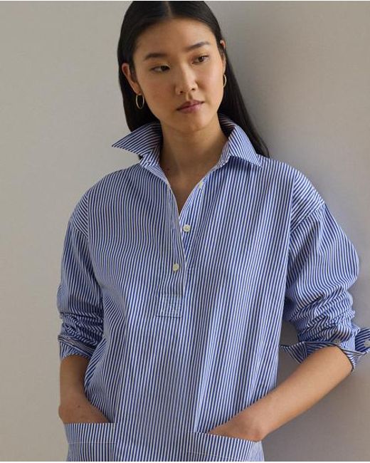 Ralph Lauren Blue Striped Cotton Broadcloth Shirtdress