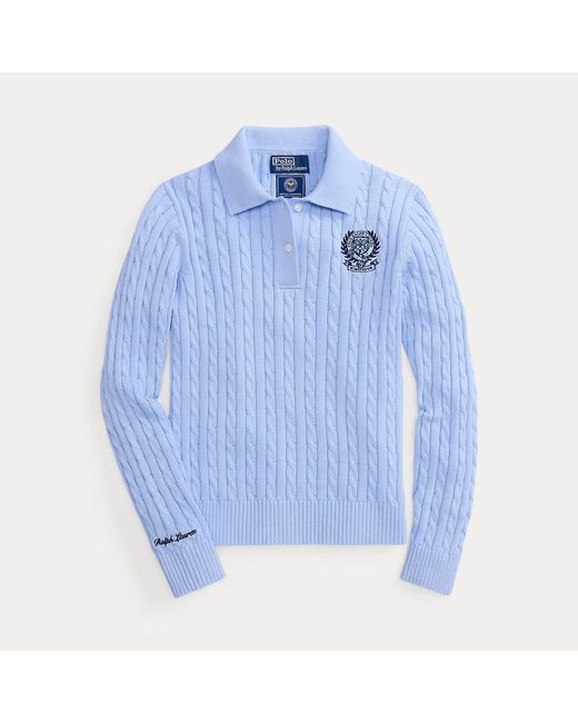 Polo Ralph Lauren Blue Wimbledon Cable Cotton Polo Jumper