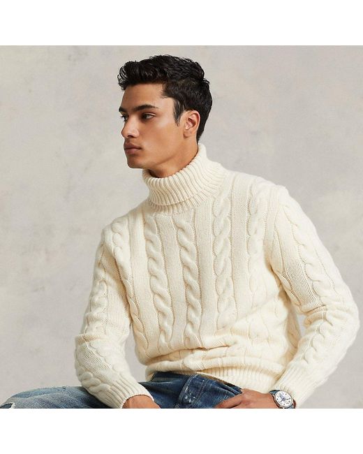 Ralph Lauren Cable Wool-cashmere Roll Neck Jumper in Natural for Men | Lyst