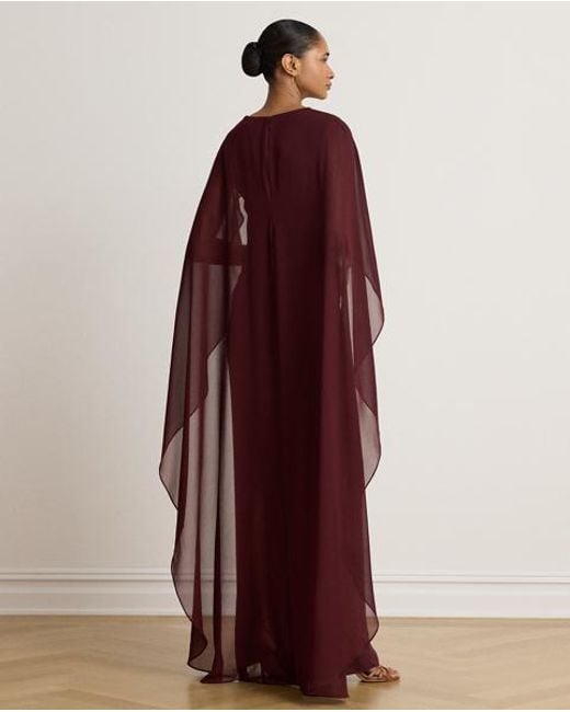 Ralph Lauren Red Cape Georgette Gown
