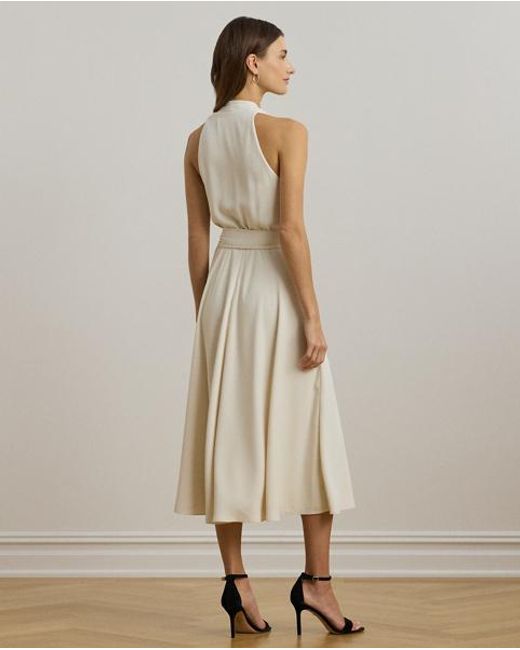 Ralph Lauren Georgette Halter Cocktail Dress in Natural | Lyst UK