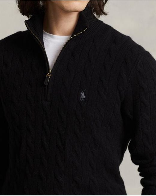 Polo Ralph Lauren Black Cable-Knit Quarter-Zip Sweater for men