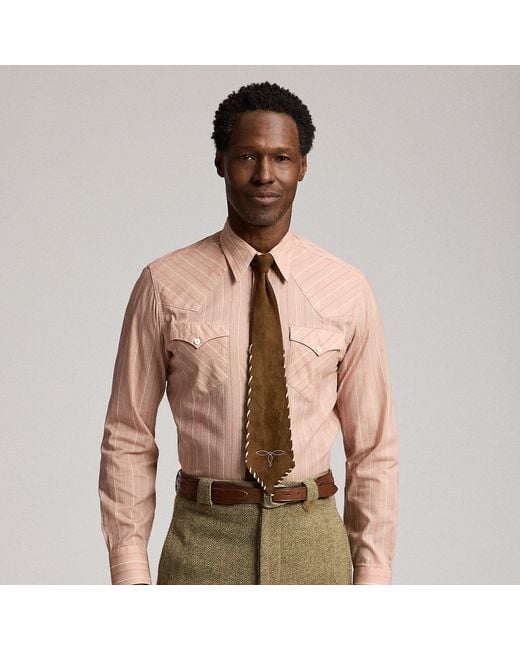 RRL Pink Slim Fit Stripe-Print Western Shirt for men