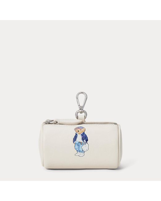Polo Ralph Lauren White Polo Bear Leather Cylinder Coin Pouch