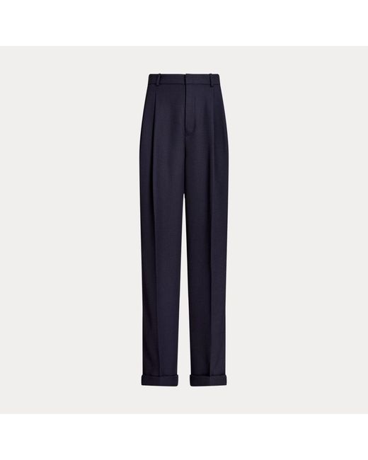 Polo Ralph Lauren Blue Wool Wide-leg Tuxedo Trouser