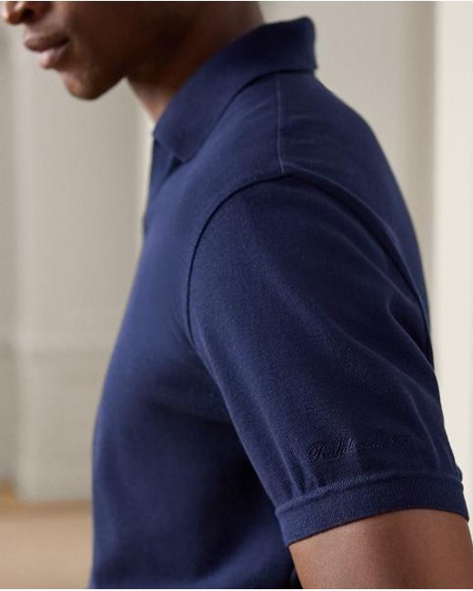 Ralph Lauren Blue Cotton-Cashmere Piqué Polo Shirt for men