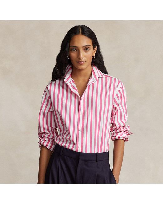 Camicia in cotone a righe Relaxed-Fit di Polo Ralph Lauren in Red